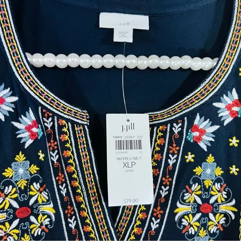 J. Jill NWT Navy Embroidered Tunic Sleeveless Top Size LP Blue