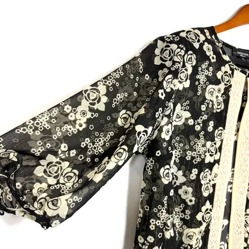 R & M Richards VTG 14 Plus Floral Sheer 3/4 Sleeve Top Open Embroidered Grandma