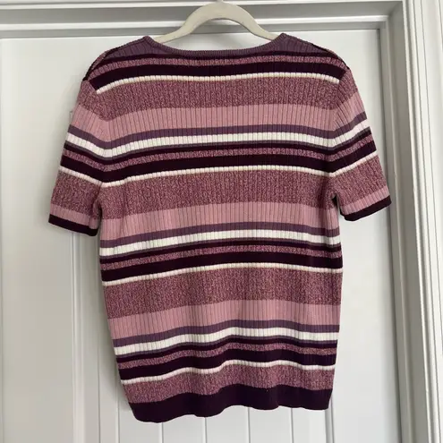 Laura Scott Vintage Purple Striped Knit Short Sleeve Top