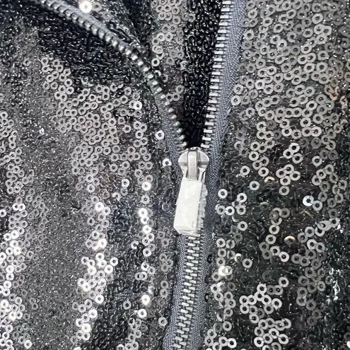 NWOT Colleen Lopez Sparkling Black Sequin Moto Jacket L Size L
