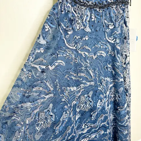 Mac Duggal 20301 Navy Embellished Illusion Butterfly Sleeve A-Line Gown 8 NEW