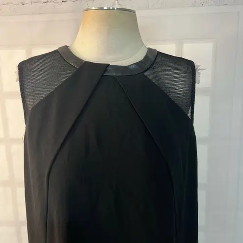 Tahari black faux leather trim sleeveless shift dress size 10