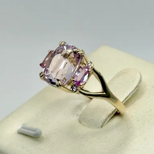 NWOT 14K Gold 5.19ct Natural Kunzite& Pink Sapphire/Geniune Diamonds Ring in 7