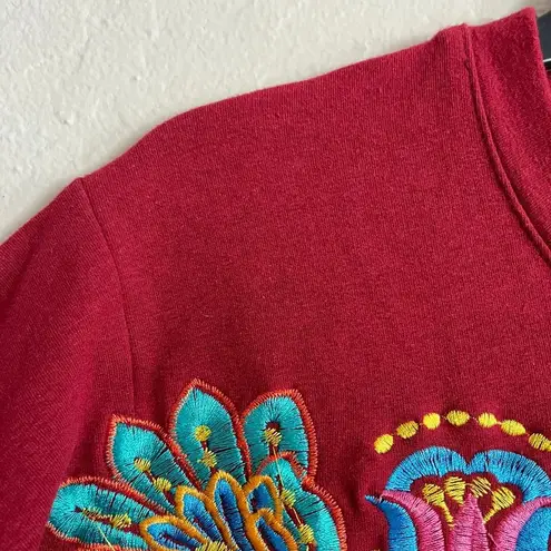 Unique Mexican Embroidered Vibrant Floral Folk Art Long Sleeve Sweatshirt S