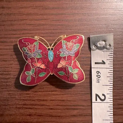 EUC Cloisonné Butterfly Belt Buckle Red