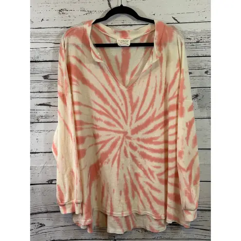 Fantastic Fawn Women's Long Sleeve Tee L Off-White Coral Tie-Dye