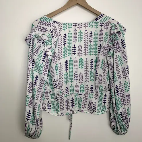 India Collection Emerson Fry Longsleeve Front Tie Ruffle Top Womens Small White