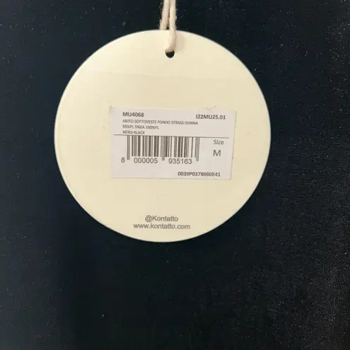 Kontatto Black Fringe Velvet Slip Black Dress(Size Medium)