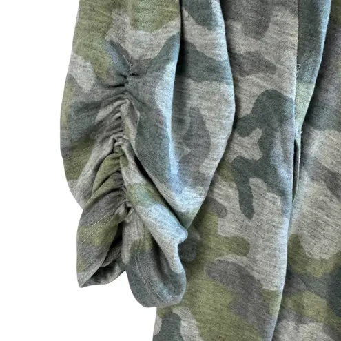 Susan Graver Lifestyle Green Camo Cardigan XS XXS Lightweight Casual Layering