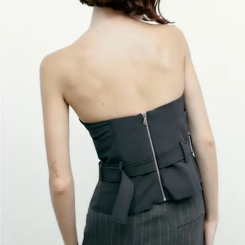 ZARA NWOT dark gray strapless corset belted tube top