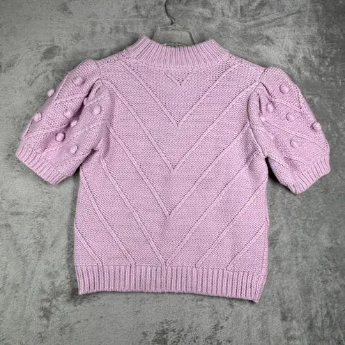 English Factory Lilac Pom Pom Puff Sleeve Sweater Women M Textured Popcorn Knit