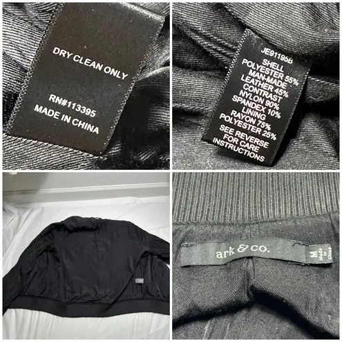 Ark & Co. textured vegan black & white varsity moto jacket sz M