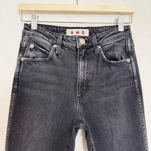 AMO Denim High Rise Stix Cropped Jeans Frayed Hem Anthropologie Washed Black 26