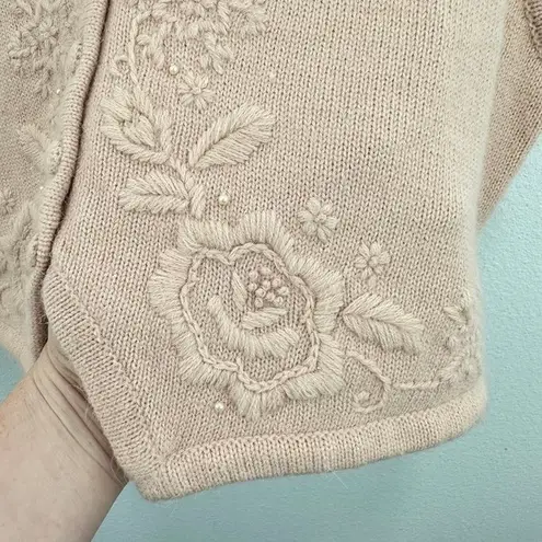 Cricket Lane Petites Vintage Pink Peach Knit Vest Embellished Floral Grannycore Size M