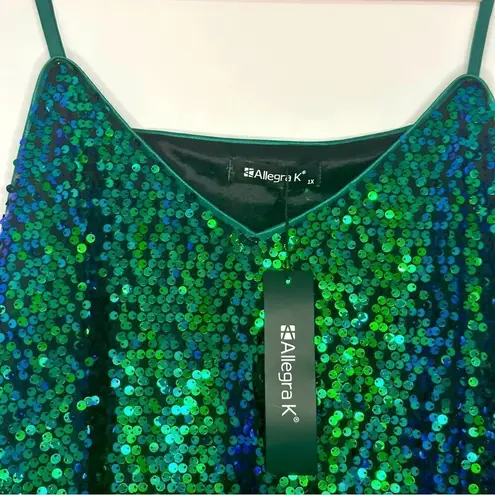 Allegra K Green and Blue Sequined Shining Adjustable Straps Sparkle Cami Top