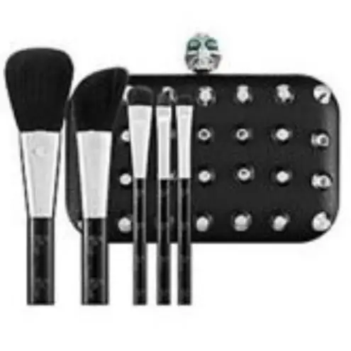 Sephora Skull evening bag black w chain clutch purse 5 piece travel skull brush set NEW