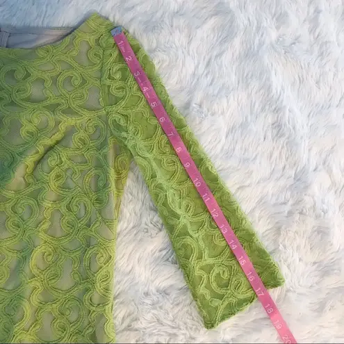 Nine West  Green Lace Mesh Sheath Shift Dress‎ Knee Length 3/4 Sleeve Size 2