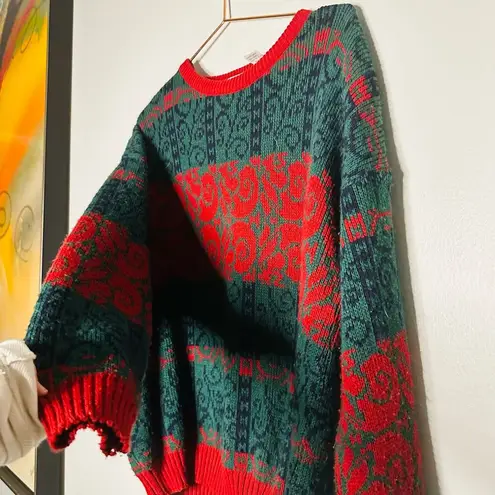 Vintage Tarrazia Red Green Holiday Crewneck Longsleeve Geometric Sweater Size M Size M