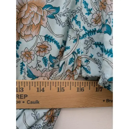 BloomChic Teal Boho Crossover Blouse Floral Peplum Tie Belt Hippie V