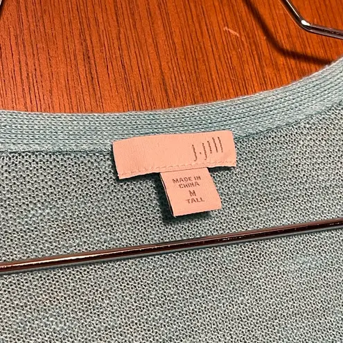 J. Jill Woman's Lightweight Linen Blend Teal Cardigan Size Medium Tall Blue