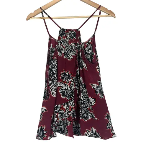 Maeve Anthropologie 100% Silk Burgundy Floral Halter Tank Top Womens 8 Tropical
