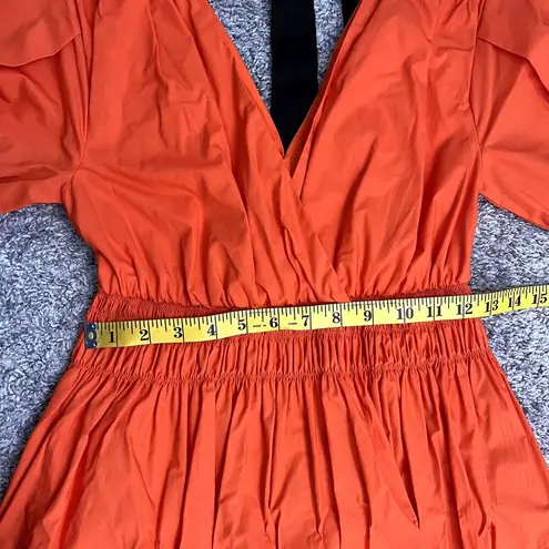 Self Portrait NWT Orange Poplin Tiered Puff Sleeve Midi Dress Womens Size 2