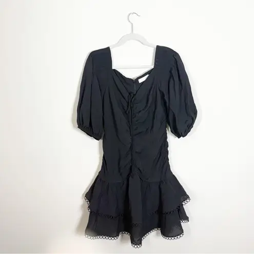 Jonathan Simkhai Auden Mini Dress Black Tiered Ruffle Puff Sleeve Size 8