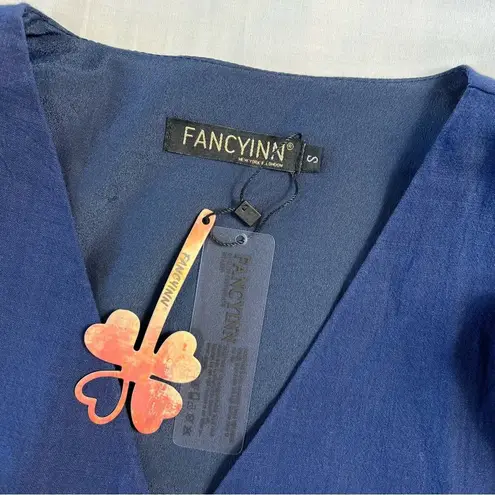 Fancyinn NWT Women's Small Navy Blue Long-Sleeve Tiered Dress Knee Length V-Neck Cowgirl