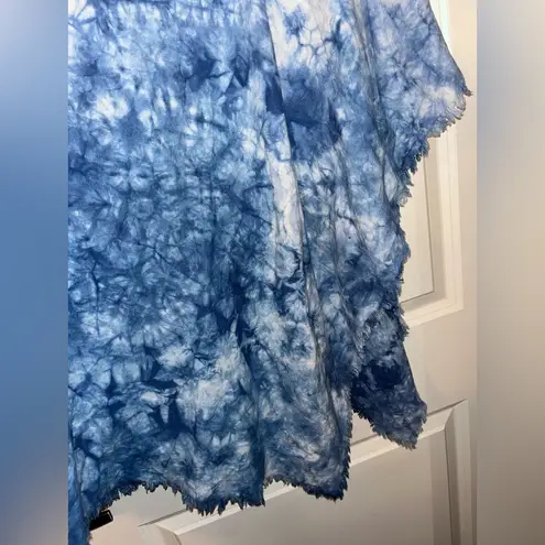 Ellen Tracy Blue Tie Dye Cardigan Pull Over Poncho Styled Fringe One Size