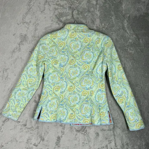 J. McLaughlin  Jacket Women Small Green Orange Floral Quilted Boho Granny Grandma