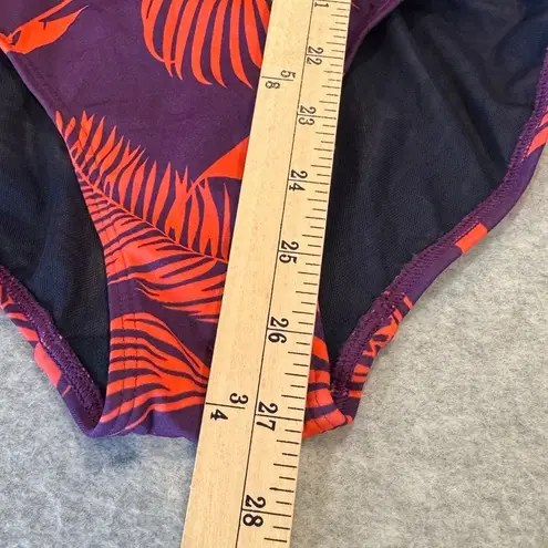 Boden One Piece Swimsuit Ruched Tropical Palm Leaf Print Purple Red US 8