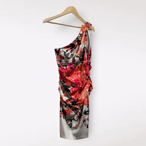 London Times Satin Dress Women's Size 8 Floral Ruched One Shoulder Midi Formal - Image 10