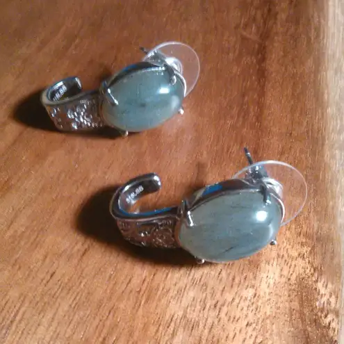 Madagascar Fire Labradorite Stainless Steel Solitaire Stud Earrings