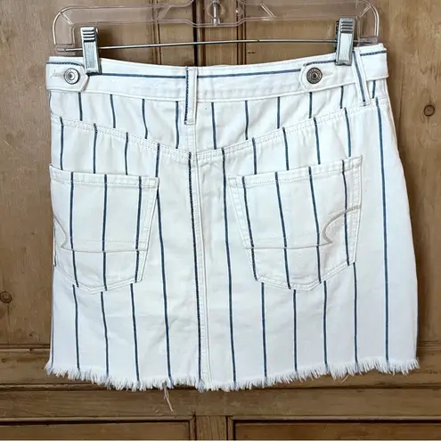 American Eagle  White Denim Cotton Blue Striped Hi Rise Mini Skirt