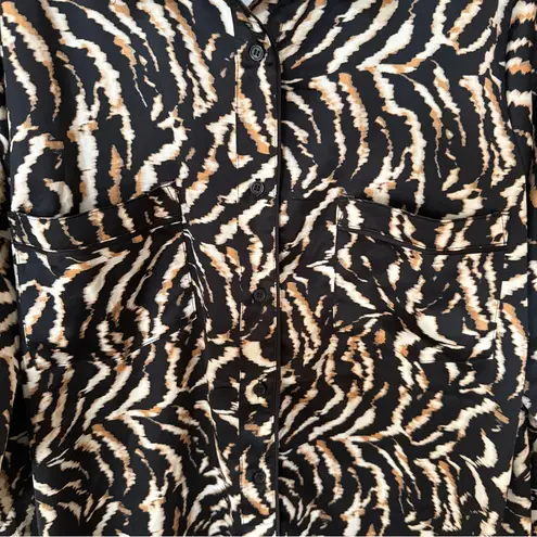 Sofia by Sofia Vergara Black and Tan Zebra Print Button Down Shirt Size XL
