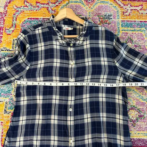 Faherty lakeridge blue Nantucket plaid long sleeve button up with Ruffle accents