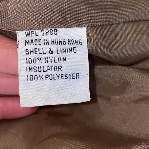 Vintage Brown/Tan Nylon Button Down Midi Coat w/ Removable Faux Fur Collar Sz M Brown Size M