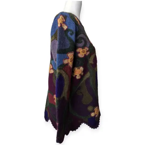 Peruvian Connection Purple Crewneck Floral Alpaca Sweater Fun Funky Art-Wear