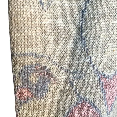 JILL Pastel Oatmeal Light Pink Parrot Animal Print Knit Cropped Cardigan Sweater Tan