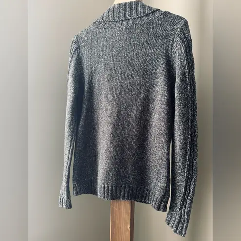 st. john's bay  Women Cable Knit Cardigan Sweater M Gray Shawl Collar Button Front