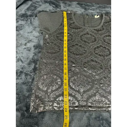 Anthropologie Moth Drawing Room Pullover Silver Foil Printed Top Shirt Size L Size L