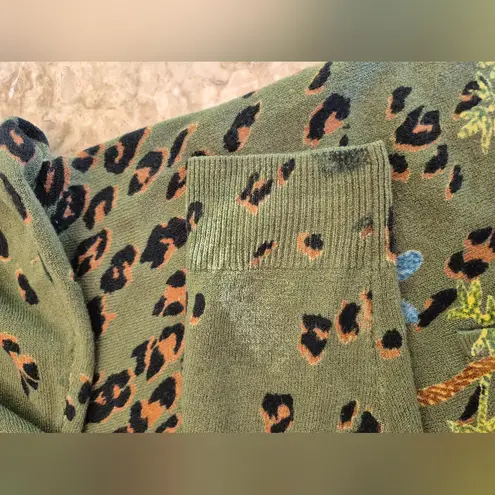 "Til The End" Floral Leopard Print Hoodie Sweatshirt Size XL Green