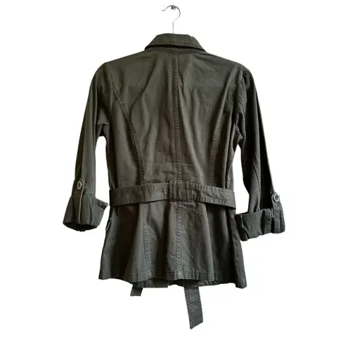 French Cuff Womens Size S Cotton Moss Sage Belted Roll Tab Sleeve Cargo Jacket