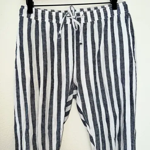 ONIA Linen Blend White Gray Striped Cuffed Beach Pants