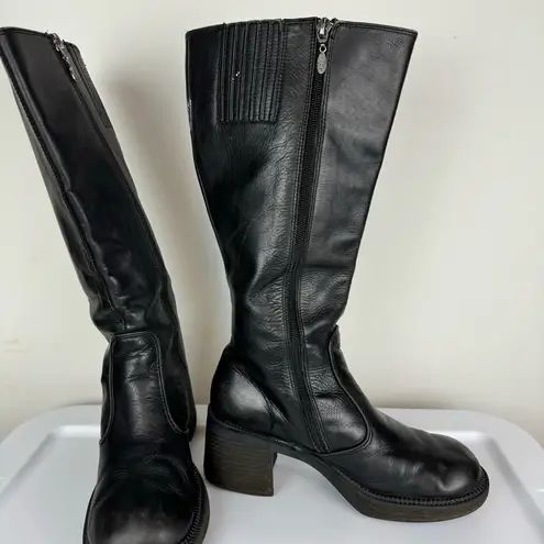 Vtg Y2K Harley Davidson Black Leather Tall Pavement Boots Sz 7.5 Chunky Moto