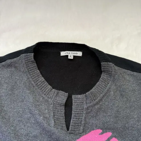 LISA TODD Heart Crewneck Sweater Cotton Cashmere Gray Pink Casual Pullover M Size M