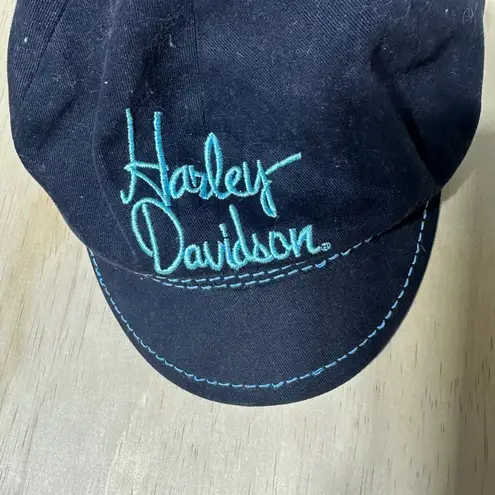 Harley Davidson Stitched Short Bill Hat Black Cap Biker Size Small Women’s VTG