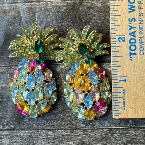 Pineapple Crystal Drop Dangle Earrings Boho Rhinestones Gold