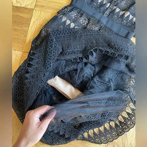 Self Portrait NWT Black Teardrop Guipure Lace Maxi Dress Sz 6 (Runs small!)