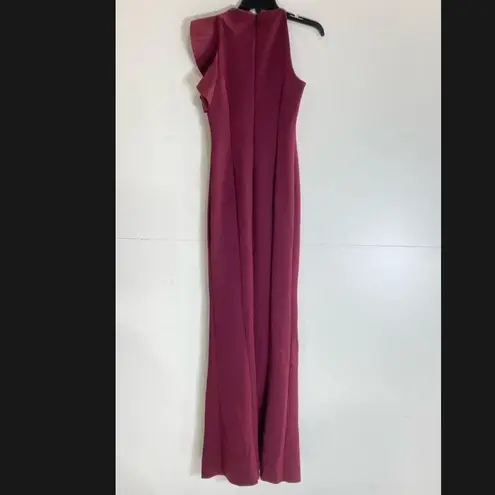 Black Halo Pabla one shoulder ruffled scuba high slit gown